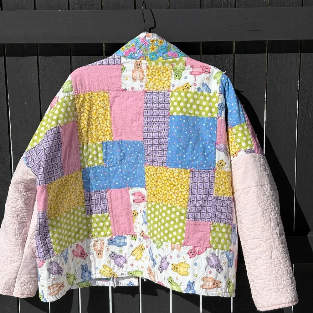 Handmade Upcycled Colorful Patchwork Women's Jacket - Picture 6 of 14